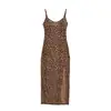 Vestido largo de satén con estampado de leopardo para chica guapa, vestido de verano de alta gama retro ajustado con abertura