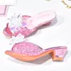 Zapatos de Plata con Cristales para Niñas Verano Pantuflas de Tacón Alto Infantiles Atuendo de Moda Elegante Zapatos de Princesa Sandalias Antideslizantes