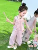 Ropa para Niños Hanfu Niñas Traje de Algodón y Seda Verano 2025 Nuevo Estilo Traje Chino de Verano para Niños Conjunto de Dos Piezas