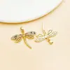 Accesorio de colgante de libélula, abeja, mariposa hueca con microincrustaciones de circonita, chapado en oro de 18k sobre cobre, para llavero de bricolaje, joyería