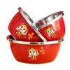 Tigela de Aço Inoxidável para Uso Doméstico, Tigela de Sopa Vermelha, Tigela Especial para Lavar Legumes, Tigela de Cozinha Espessa, Tigela de Arroz, Tigela de Banha, Conjunto de Tigelas para Cozinhar