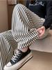 Pantalones Casuales de Pierna Recta Rayados Tipo Toalla de Cintura Alta Estilo Perezoso Retro de Pierna Ancha Pantalones de Mujer Pantalones Largos que Hacen que las Piernas se Vean Más Largas