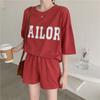 Traje de Algodón Verano 6535 al por Mayor para Estudiantes Femeninas Tallas Grandes Casual Estilo Deportivo Reductor de Edad Conjunto de Dos Piezas Estampado Manga Corta Foto Real