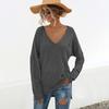 Ropa de Mujer Transfronteriza Amazon Ebay 2021 Otoño Popular Color Puro Cuello en V Abertura Bolsillo con Solapa Pantalones Prendas de Punto 2282
