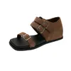 Sandalias Casuales de Diseño Minimalista Retro para Mujer Verano 2026 Nuevas Sandalias Romanas con Hebilla de Cuero y Cuña Oculta de Nicho para el Trabajo