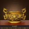Quemador de incienso de latón puro Kowloon Quemador de incienso Doble Dragón Quemador de incienso de doble oreja Adornos Hogar Sala de Buda Enchufe de incienso Quemador de incienso de dragón extragrande