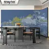 Nuevo estilo chino sala de estar sofá pared de fondo papel tapiz estudio arquitectura antigua mural restaurante balcón 3D paisaje pabellón tela de pared
