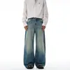 Jeans Americano Lavado Verde Claro Azul 2025 Novo Estilo para Homens, Calças Casuais Largas de Perna Larga Retas Linha A Tendência