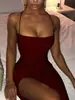 Vestido Bodycon Liso com Costas Nuas e Alças, Decote Quadrado, Fio Dourado e Fenda, Estilo Férias de Verão, Design sem Costas, Pronto para Envio