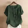 2023 Amazon Wish Aliexpress Camisetas Casuales Sueltas de Manga Corta de Algodón y Lino Retro para Mujer en Stock Marcas de Moda