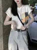 Camiseta feminina estilo americano retrô branca de manga curta verão doce spice girl cintura alta ombro umbigo top curto moderno
