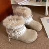 Botas de neve Joker casuais retrô femininas 2024 outono e inverno novos sapatos de algodão grosso com forro de lã peluda e sola grossa