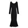 Vestido de Sirena Bodycon de Manga Larga con Escote Cuadrado Estilo Puro Deseo para Mujer, Elegante Ajustado Sexy Largo de Otoño/Invierno