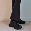 Versión de piel de oveja~2026 nuevos botines estilo británico de piel auténtica, botas Martin con plataforma para mujer que aumentan la altura, con cordones, suela gruesa, botas de motocicleta