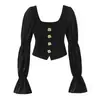 Comercio Exterior Ropa de Mujer al por Mayor 2025 Otoño Nuevo Estilo Europeo y Americano Moda Sexy Chica Caliente Diseño de Botones Top Elástico