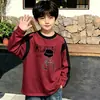 Camiseta de manga larga de algodón puro para niños, moda de primavera y otoño, capa base para niños, cuello redondo de dibujos animados, top holgado estampado versátil, camiseta moderna