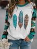 2024 Nuevo Otoño Suéter Casual Holgado de Cuello Redondo para Mujer Exportación Transfronteriza Retro Tribal Estampado Digital Mangas Largas