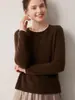 Suéter feminino com design color-block, gola redonda, 100% cashmere puro, camisa básica de malha de cashmere para bebê com mangas compridas