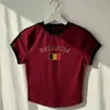 Top Bordado de Manga Curta com Bordado de Bandeira Nacional, Cropped Casual Ty2K Gola Redonda Y2K Streetwear Moq1
