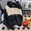 Moletom Guochao High Street Petite com Costura em Contraste Feminino Primavera e Outono Solto Estilo Americano Estilo de Hong Kong Hiphop Jaqueta com Capuz