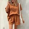 Conjunto de Dos Piezas de Estilo Nuevo Primavera y Verano Transfronterizo del Sudeste Asiático 2026 Moda Temperamento Suelto Algodón y Lino Manga Corta Pantalones Cortos