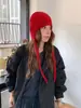 Gorro de Punto Coreano ~ Color Sólido con Cinta, Pasamontañas Cálido para Otoño e Invierno con Protección para los Oídos, Gorro de Punto para Mujer que Adelgaza la Cara, Moderno