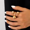TEMU Venta Caliente Moda Anillo Abierto de Cuentas Redondas Grandes y Pequeñas Bola Dorada Geométrica Estilo Ins Temperamento Exagerado Personalidad Dedo