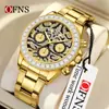 Anillo de Diamante de Moda Más Vendido Ofns Reloj para Hombre con Patrón de Tigre y Correa de Goma, Reloj Impermeable para Hombre, Pequeño Reloj de Cuarzo de Negocios con Correa de Acero de Tres Manecillas