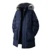 Abrigo de Algodón para Hombre Tallas Grandes con Cuello de Piel Desmontable, Chaqueta Holgada con Capucha Desmontable, Cuello Alto, Chaqueta Engrosada Acolchada de Algodón con Múltiples Bolsillos
