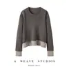Suéter de lana de cachemira para mujer para otoño e invierno, nuevo cuello redondo de bloques de color versátil de dos piezas falsas top básico suéter de cachemira