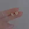 Brincos de Tarraxa Coração com Pedra Olho de Gato Lua Cheia Totalmente Cravejados de Diamante para Mulheres, Design de Nicho da Moda de Luxo Leve, Acessórios de Orelha Elegantes e Doces