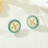 Anillo Casual y Versátil, Aretes de Turquesa Azul, Modernos y de Alta Gama, Exquisitos Aretes Micro-Pavimentados con Circonita, Aretes de Aguja de Plata S925