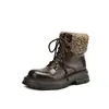 Botas Martin con Forro de Polar para Mujer, Nuevas Botas de Algodón Gruesas y Cálidas con Punta Redonda y Suela Gruesa, Botines Británicos con Cordones