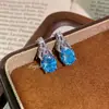 Ambiente Romántico Luz Colgante Sabor Menta Paraíba Moda de Lujo Diamante Aguamarina Diamante Huevo de Paloma Anillo de Diamante Conjunto para Mujer