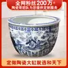 Tanque de peces de cerámica grande azul y blanco de Jingdezhen para patio, tanque de flor de loto, tanque de agua para paisaje exterior, tanque doméstico grande