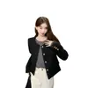 Elegante y chic chaqueta larga de lentejuelas para mujer, nuevo top corto holgado de otoño vintage con un toque de alta gama