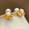 Pendientes de botón con forma de concha retro francesa con aguja de plata S925 bañados en oro y cobre, estilo nicho, joyería para las orejas 1715