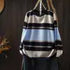 Otoño 2026 Nuevo Estilo Vintage Rayas Bloques de Color Suéter de Punto Desgastado Holgado Cuello Redondo Jersey con MHT