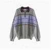 Suéter de lapela listrado de marca de moda retrô masculino e feminino com meio zíper e gola polo outono e inverno suéter de malha quente de imitação de mink para casal