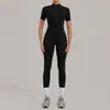 Mono de yoga con media cremallera y manga corta de tejido cepillado para mujer, apto para uso en exteriores, fitness y deportes, body 2680
