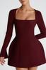 Amazon Europa y América 2025 Vestido de Perlas Cuadrado de Manga Larga para Mujer Otoño Dulce Vestido de Cintura Línea A Corto
