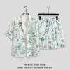 Traje de seda de hielo para hombre, camisa de manga corta de verano de secado rápido, pantalones cortos de playa florales holgados de talla grande, traje de dos piezas a juego para pareja