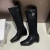 Botas largas de tacón oculto con hebilla retro, nuevo estilo otoño 2026, botas de montar por encima de la rodilla, botas versátiles estilo Maillard