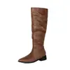 Botas de caballero de tubo alto estilo western vintage 2026, punta fina, tacón bajo, talla 40-45, talla grande, plisadas, adelgazantes, altas hasta la rodilla