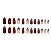Diseño de Moño Estilo Francés Rayas Rojas y Doradas Retro, Elegante y Realza el Cutis, Estilo Europeo y Americano, Uñas Portátiles Desmontables, 24 Piezas