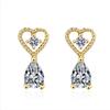 Pendientes Transfronterizos con Forma de Corazón y Gota de Agua para Mujer, Elegantes Pendientes Versátiles Simples de 18K con Microincrustaciones, Pendientes de Moda al por Mayor de Fábrica