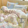 Juego de ropa de cama de cuatro piezas de algodón, 100% algodón puro, funda de edredón, sábana, sábana ajustable, juego de tres piezas para dormitorio de estudiante