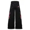2025 Nueva Moda Nacional Original Estilo Americano High Street Jeans Bordados con Espinas Unisex Sueltos Rectos Casuales Pantalones Largos