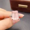 Anel de Cristal Rosa Natural Transfronteiriço Amazon S925 Prata Pedra Principal 10*14 Joia de Luxo Venda Direta da Fábrica