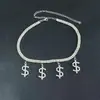Collar con símbolo de dólar de personalidad europea y americana, collar de moda con diamantes completos, cadena para clavícula sexy hip hop